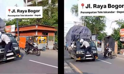 Heboh, Petugas Dishub Depok Bergelantungan di Mobil Pickup