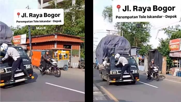 Heboh, Petugas Dishub Depok Bergelantungan di Mobil Pickup