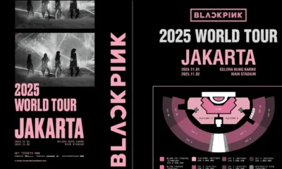 Poster resmi Blackpink 2025 World Tour Jakarta menampilkan jadwal 1–2 November di Gelora Bung Karno dan peta kategori kursi stadion.