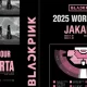 Poster resmi Blackpink 2025 World Tour Jakarta menampilkan jadwal 1–2 November di Gelora Bung Karno dan peta kategori kursi stadion.
